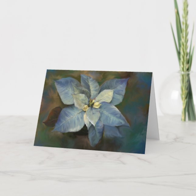 Christmas Card Blue Poinsettia Feiertagskarte (Vorderseite)