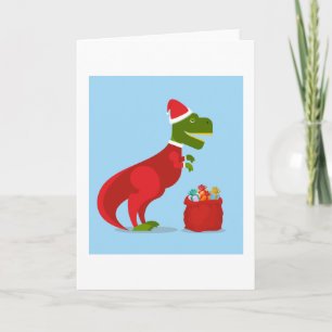 CHRISTMAS CARD DINOSAUR MIT Weihnachtsmannmütze FÜ Karte