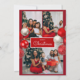 Christmas Card – Red Bow, 4 Photo, Personalized Dankeskarte