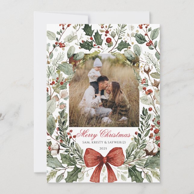 Christmas Card  Watercolor botanical floral  Einladung (Vorderseite)