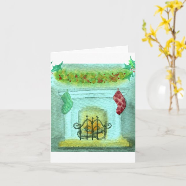 Christmas Card With A Fireplace Karte (Gelbe Blume)