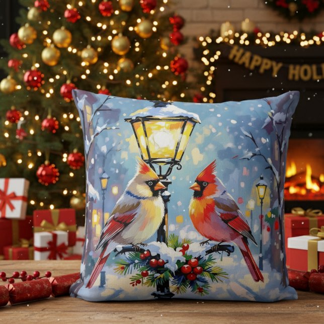 Christmas Cardinals and Snowy Lamppost Kissen (Von Creator hochgeladen)