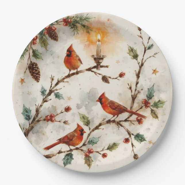 Christmas Cardinals Pappteller (Vorderseite)