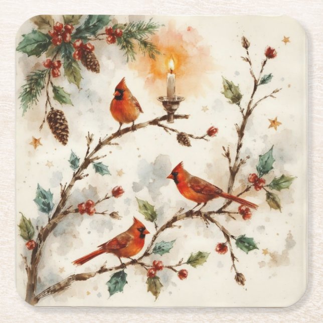 Christmas Cardinals Rechteckiger Pappuntersetzer (Vorderseite)