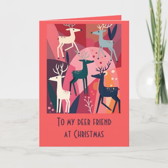 Christmas Caribou Pink Kitsch Retro Modern Design Karte (Vorderseite)