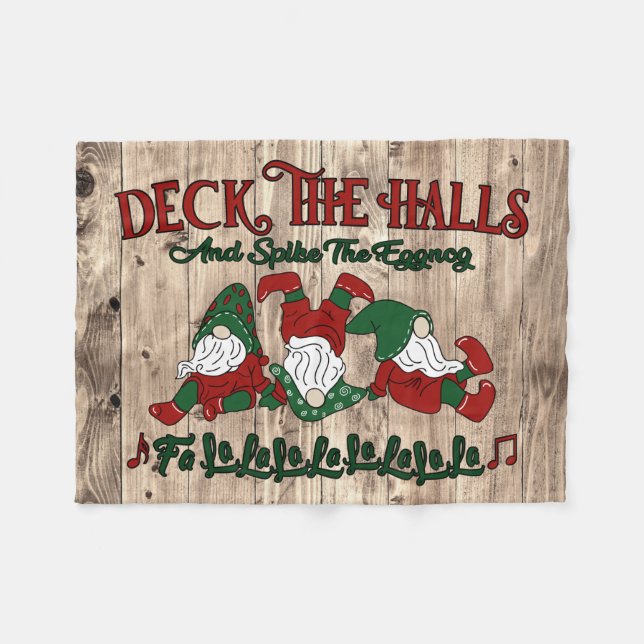 Christmas Carol Eggnog Gnomes Deck Fleecedecke (Vorderseite (Horizontal))