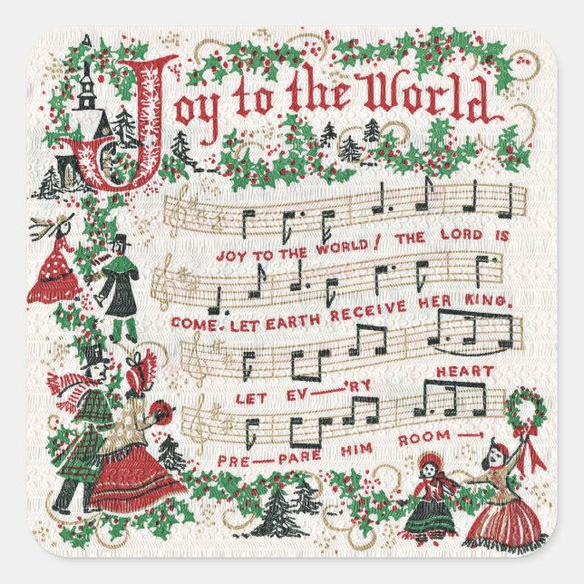 Christmas Carol Joy to the World Quadratischer Aufkleber (Vorderseite)