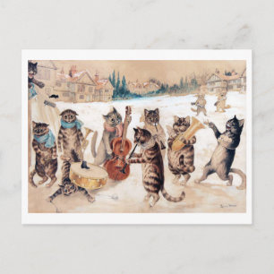 Christmas Carol Singing, Louis Wain Postcard Postkarte