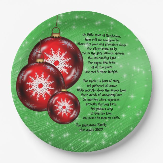 Christmas Carol Texte Little Town Bethlehem - 9" Pappteller (Vorderseite)