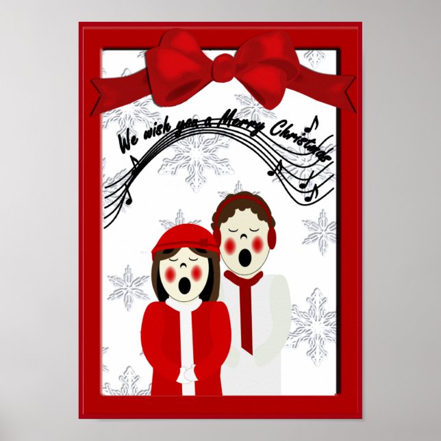 Christmas Caroler Couple Merry Christmas Poster (Devant)