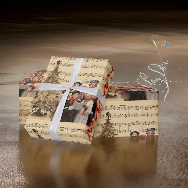 Christmas Carolers Music Red Ribbon Geschenkpapier (Von Creator hochgeladen)