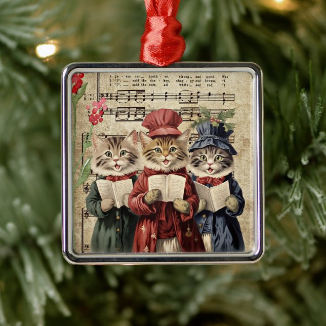 Christmas Caroling Cats Ornament Aus Metall (Baum)