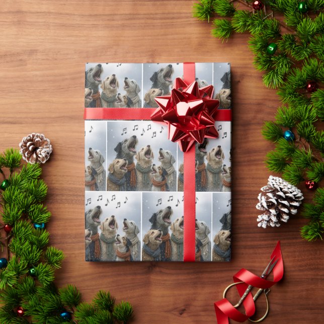 Christmas Caroling Dogs In Snowflakes Geschenkpapier (Feiertagsgeschenk)