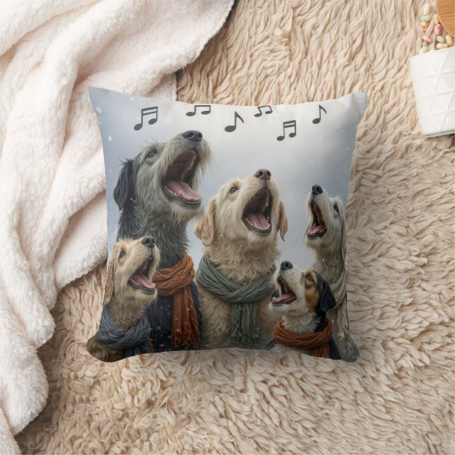 Christmas Caroling Dogs In Snowflakes Kissen (Decke)