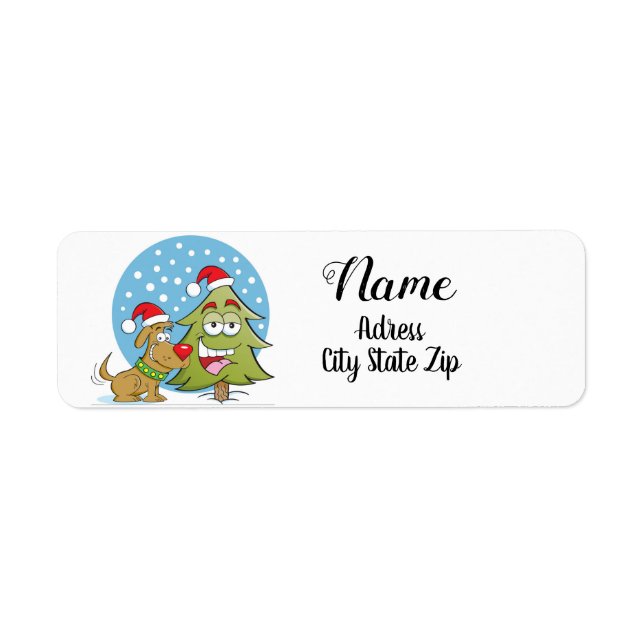 "CHRISTMAS CARTOON HUND & BAUM" ADRESSETIKETT (Vorne)