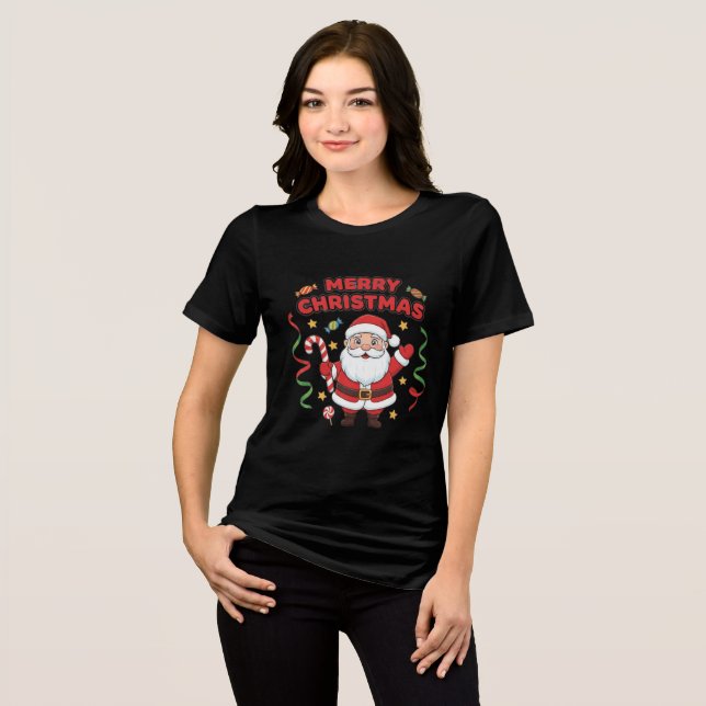 Christmas Cartoon Santa Candy Ribbons Tri-Blend Shirt (Vorderseite voll)
