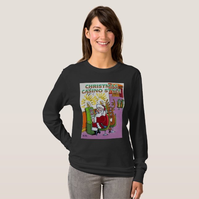 Christmas Casino Style Women Black Long Slav Shirt (Vorne ganz)