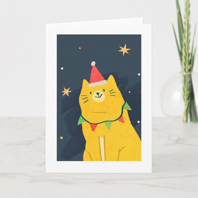 CHRISTMAS CAT À Santa Chapeau Carte de vacances pl (Devant)