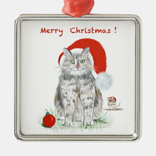 Christmas Cat and Mouse Tree Ornament Aus Metall (Vorne)