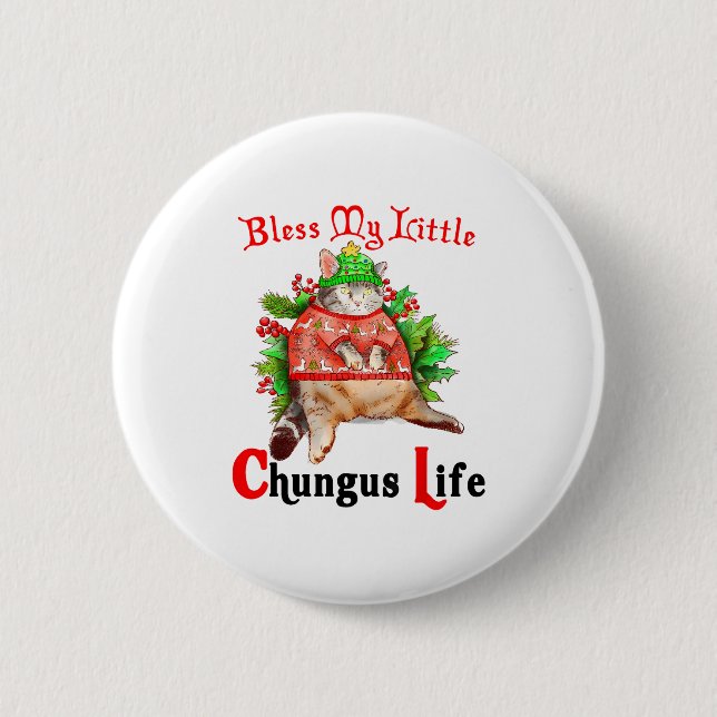 Christmas Cat Bless My Little Funny Cat Life Cat M Button (Vorderseite)