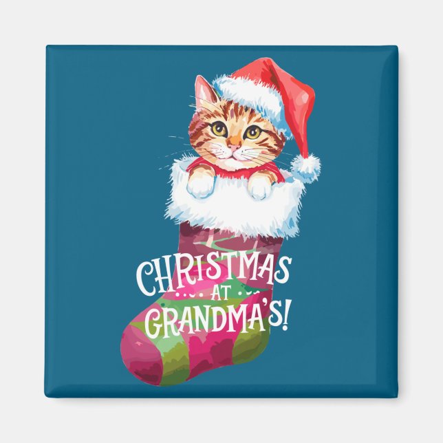 Christmas Cat _ Christmas At Grandma Cat _ Cute Ca Magnet (Vorne)
