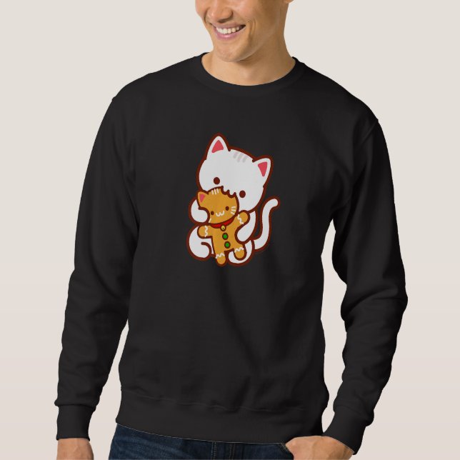 CHRISTMAS CAT Eating GINGERBREAD CAT Cookie Sweatshirt (Vorderseite)