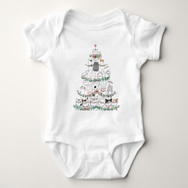 Christmas Cat Funny Tree Funny Funny Baby Strampler (Vorderseite)