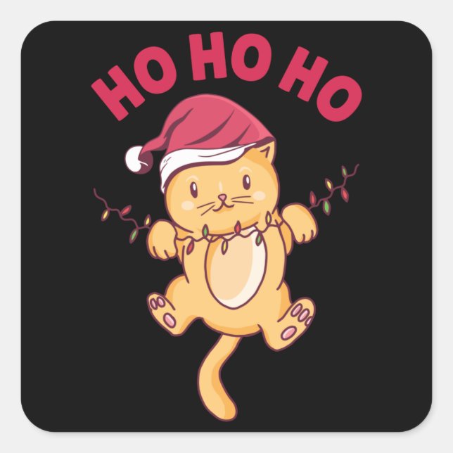 Christmas Cat Ho Ho Ho Quadratischer Aufkleber (Vorderseite)