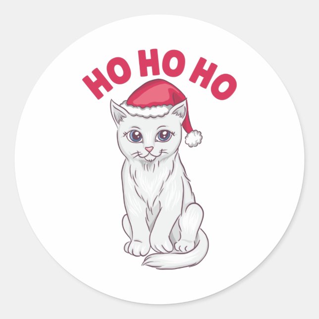 Christmas Cat Ho Ho Ho Runder Aufkleber (Vorderseite)
