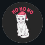 Christmas Cat Ho Ho Ho Runder Aufkleber<br><div class="desc">Phantastisches Weihnachtsdesign mit einer Katze,  die eine Weihnachtsmannmütze trägt,  und der Beschriftung "Ho ho ho ho". Ein perfektes Spiel für die kommenden Weihnachtsferien.</div>
