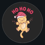 Christmas Cat Ho Ho Ho Runder Aufkleber<br><div class="desc">Phantastisches Weihnachtsdesign mit einer Katze,  die eine Weihnachtsmannmütze trägt,  und der Beschriftung "Ho ho ho ho". Ein perfektes Spiel für die kommenden Weihnachtsferien.</div>
