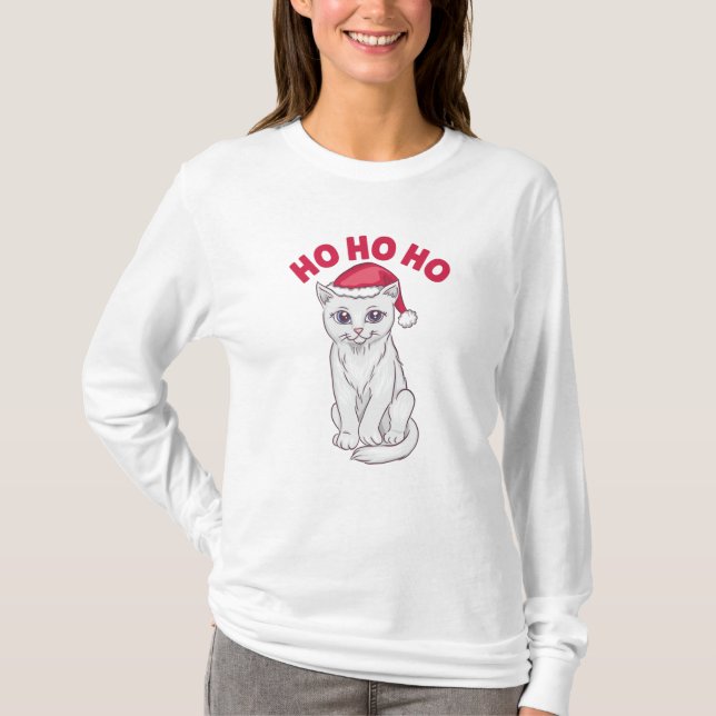 Christmas Cat Ho Ho Ho T-Shirt (Vorderseite)