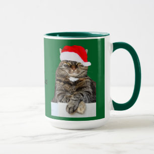 Christmas Cat Humbug Foto mit Weihnachtsmannmütze Tasse