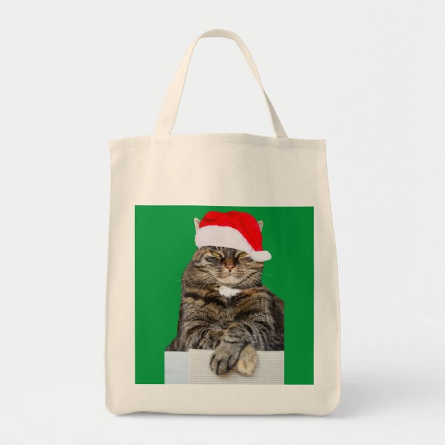 Christmas Cat Humbug Foto mit Weihnachtsmannmütze Tragetasche (Vorne)