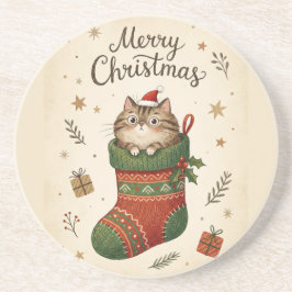 Christmas Cat in Stocking Getränkeuntersetzer