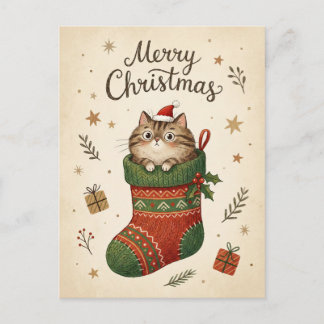 Christmas Cat in Stocking Postkarte