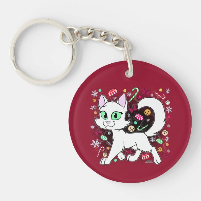 Christmas Cat Keychain (Red) Schlüsselanhänger (Vorderseite)