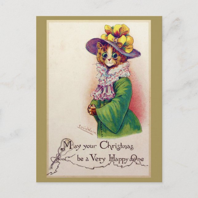 Christmas Cat Lady, Louis Wain Postkarte (Vorderseite)