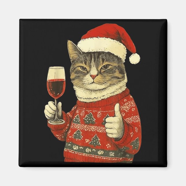 Christmas Cat Likes Cute Cat Drinking Wine With Sa Magnet (Vorne)