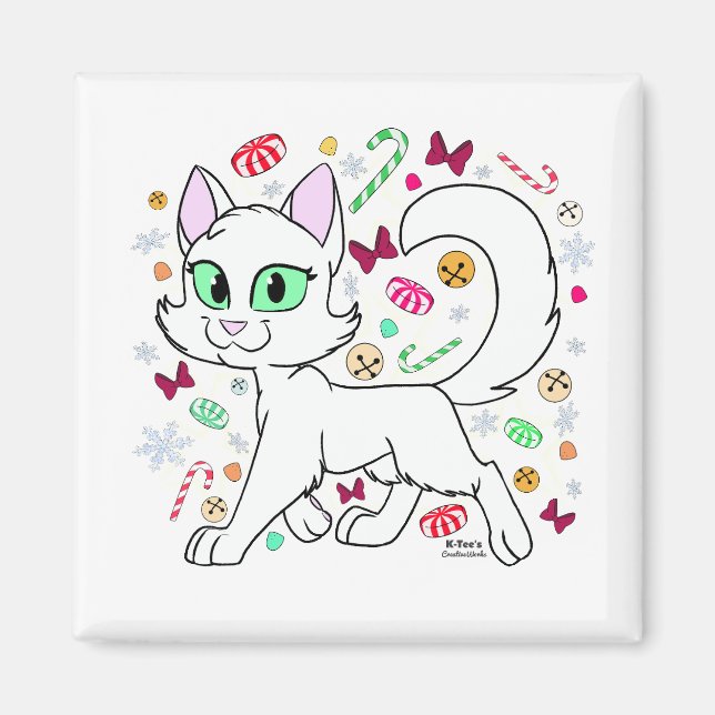 Christmas Cat Magnet (White) (Devant)