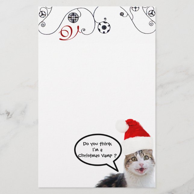 CHRISTMAS CAT MIT SANTA CLAUS HAT Monogramm Briefpapier (Vorderseite)