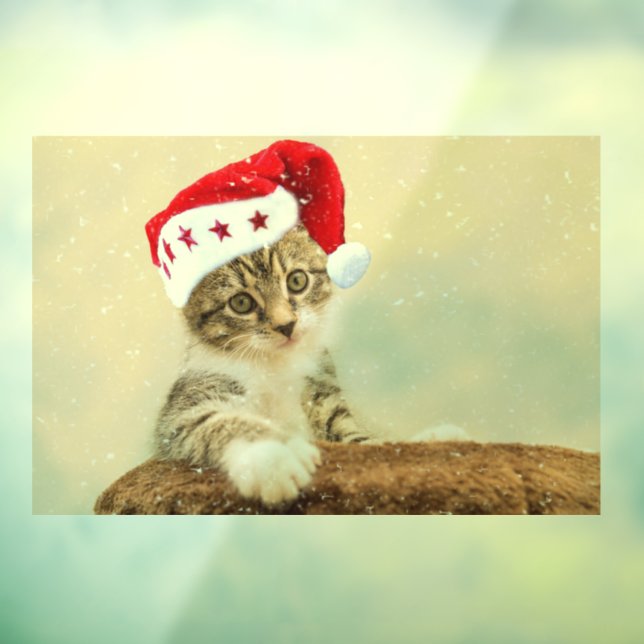 CHRISTMAS CAT MIT WEIHNACHTSMANNMÜTZE Fensterklamm Fensteraufkleber (Blatt 3)