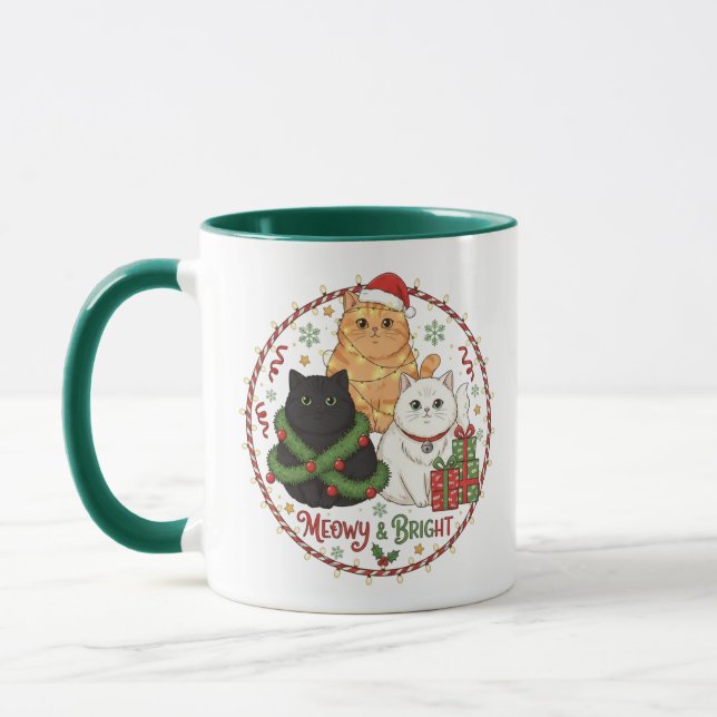 Christmas Cat Mug - Festive Holiday Coffee Cup (Gauche)