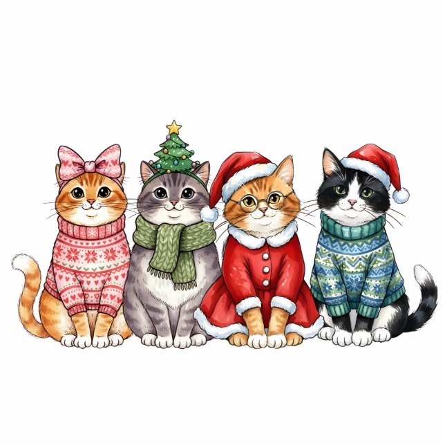 Christmas Cat Quartet Freistehende Fotoskulptur (Vorne)