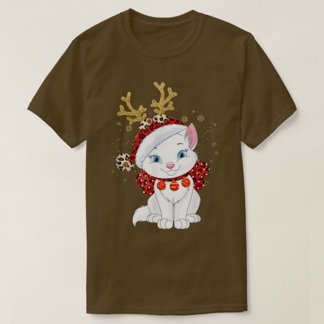Christmas Cat Reindeer light Antlers Men Women Boy T-Shirt (Design vorne)