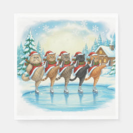 Christmas Cat Skaters, Napkins Serviette