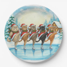 Christmas Cat Skaters, Paper Plate Pappteller