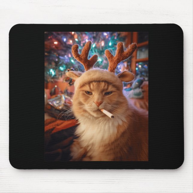 Christmas Cat Smoking Cigarette Meme Gen Z Comfort Mousepad (Vorne)