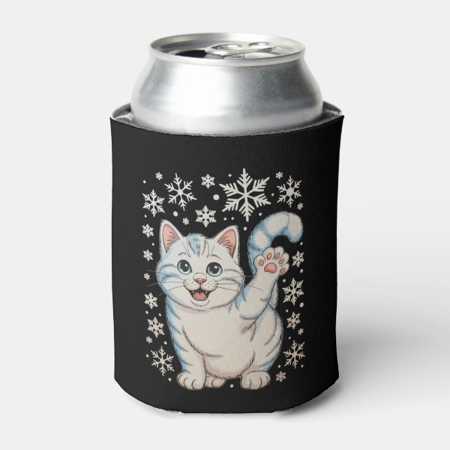 Christmas Cat Snowflakes Kitten Snow Holiday Dosenkühler (Kanne Vorderseite)