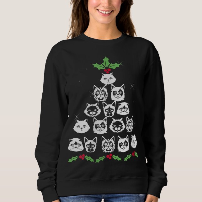Christmas Cat Tree Funny Xmas Kitty Novelty Sweatshirt (Vorderseite)
